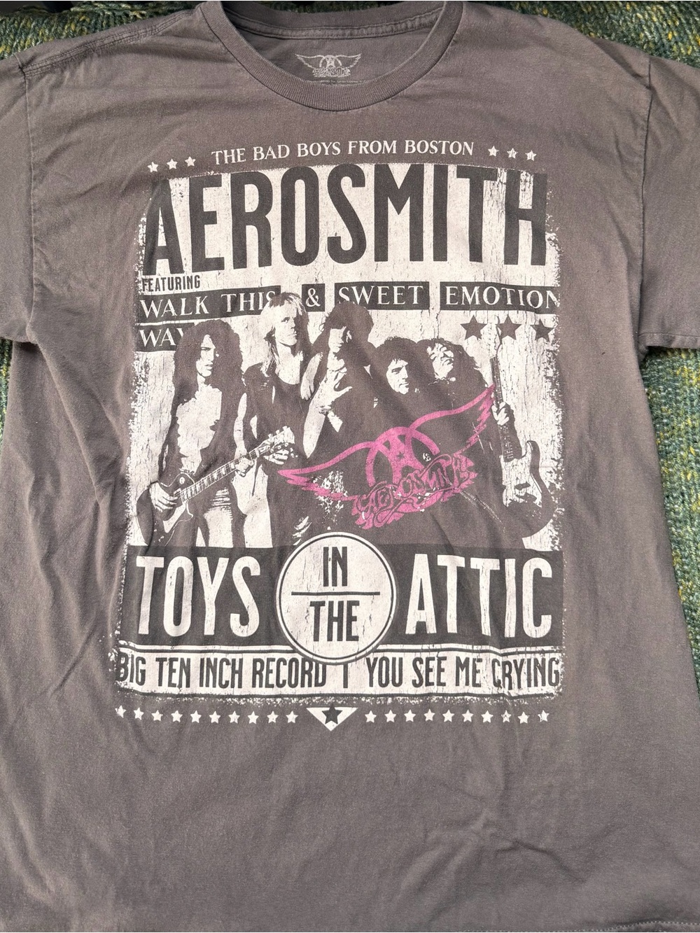 Aerosmith Graphic Tee — Gray with Pink Accent